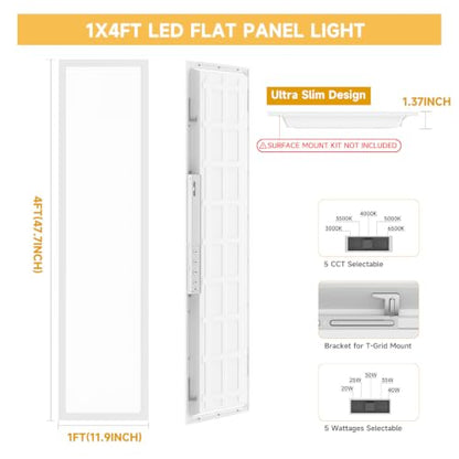 6 Pack 1x4 LED Flat Panel Lights with 5CCT Selectable, 5040LM, ETL | 40W/35W/30W/25W/20W,6500K/5000K/4000K/3500K/3000K,0-10V Dimmable, LED Drop Ceiling Fixtures for Office Meeting Classroom - size: 1x4FT 6PACK