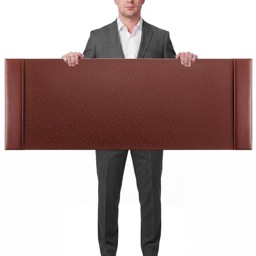 47.2 x 17 Inch Leather Desk Pad with Side Rails Mat, Brown - color: Brown, size: 47.2" x 17"