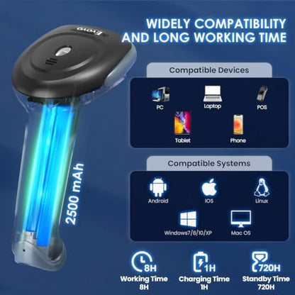 Eyoyo Handheld 2D&1D Bluetooth Barcode Scanner Wireless with Stand