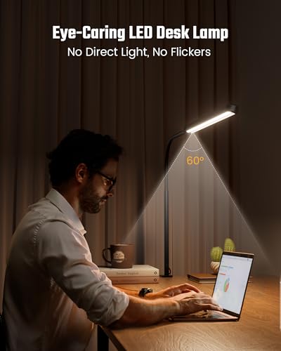 SUPERDANNY Eye-Caring LED Desk Lamp Work Lamp Office Lamp with Side Clamp - color: Black, size: Clamp Mount
