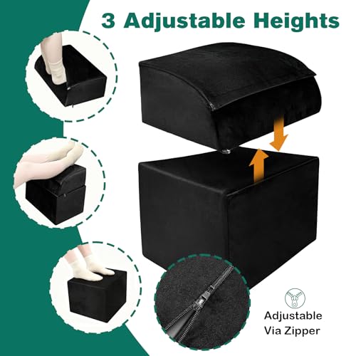 Adjustable Foot Rest Under Desk Removable Warmer Pocket Desk Foot Stool with High-Density Foam and Washable Cover Ergonomic Black Leg Rest for Home Office