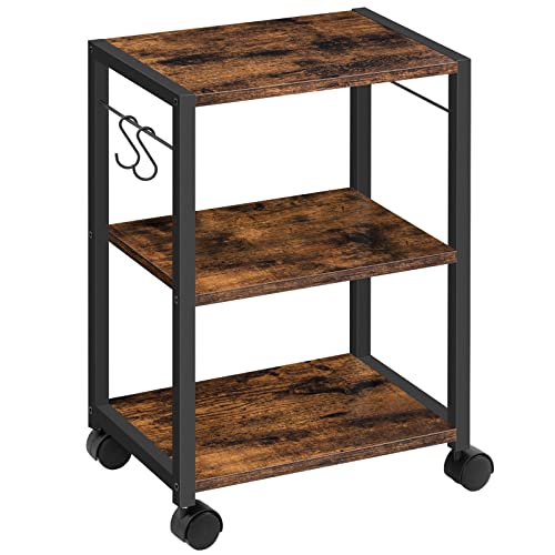 MAHANCRIS Printer Stand, 3-Tier Under Desk Rolling Cart with Storage Shelf, Heavy Duty Printer Table with Wheels for Home and Office, Printer Shelf with 2 Hooks, Small Spaces, Rustic Brown PTHR4001Z - color: Rustic Brown