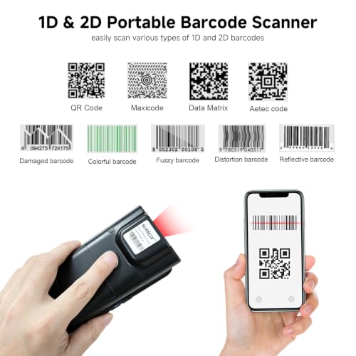 Sumicor Bluetooth Barcode Scanner for iPhone Android Phone(4.7''-6.9'') | Portable Dual-purpose 1D 2D QR Code PDF417 Bar Code Scanners