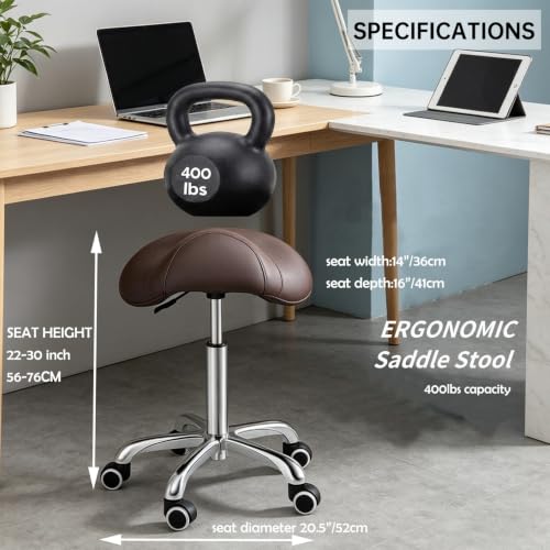 Kaleurrier Rolling Saddle Stool with Wheels: Adjustable Salon Stool Chair - color: Coffee, style: Without Back