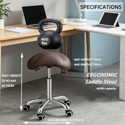 Kaleurrier Rolling Saddle Stool with Wheels: Adjustable Salon Stool Chair - color: Coffee, style: Without Back