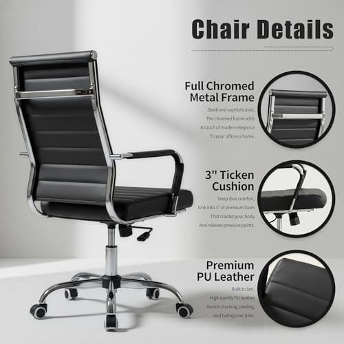 Okeysen Office Desk Chair, Ergonomic Leather Modern Conference Room Chairs, Executive Ribbed Adjustable Swivel Rolling Chair for Home Office. - color: Ribbed Black