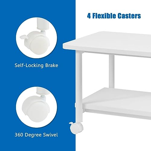 Printer Holder Printer Stand Printer Desk 2-Tier Printer Stand Rolling Printer Cart with 2 Storage Shelves Mobile Machine Storage Rack for Home Office Printer Shelf Printer Rack Printer Table - color: Bianco