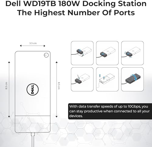 Dell WD19TB Thunderbolt Dock - 1 Year Warranty, Docking Station with 180W Adapter, HDMI, DisplayPort, Thunderbolt Cable, Cloth - Dell Docking Station Dual Monitor for Laptop & Computers (Renewed)