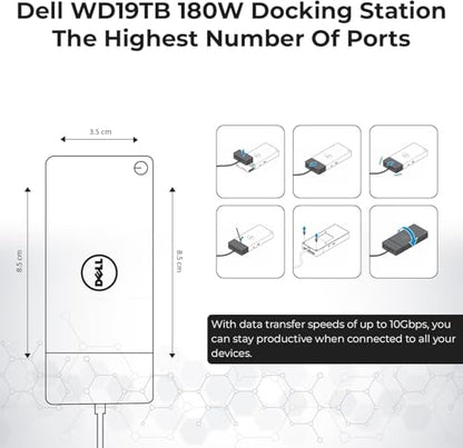 Dell WD19TB Thunderbolt Dock - 1 Year Warranty, Docking Station with 180W Adapter, HDMI, DisplayPort, Thunderbolt Cable, Cloth - Dell Docking Station Dual Monitor for Laptop & Computers (Renewed)