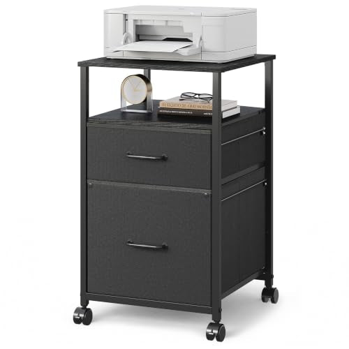 DEVAISE 2 Drawer Mobile File Cabinet, Fabric Vertical Filing Cabinet - color: Black