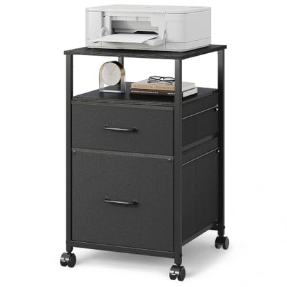 DEVAISE 2 Drawer Mobile File Cabinet, Fabric Vertical Filing Cabinet - color: Black