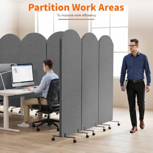 Office Divider Privacy Panel with Wheels, 72 x 66 Inch Freestanding Room Partition Wall, Portable Temporary Wall, 3 Panel Acoustic Screen for Office, Study, Classroom (Arc-Dark Gray) - color: Arc-dark Gray