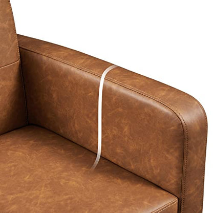 Yaheetech Mid Century Accent Chair Living Room Chair Retro Brown | Faux Leather Upholstered Sillones Para Sala, Modern Reading Nook Chair, Button Tufted Back, Rubberwood Legs, Bedroom Office - color: Retro Brown, size: set of 1