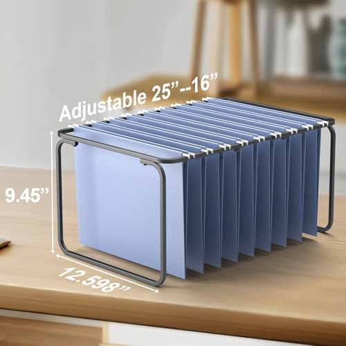 2 Sets Upgraded Adjustable Hanging File Folder Frame,Legal/Letter Size,Length Adjusted 16 to 25 inches,Heavy Duty Steel File Drawer/Cabinet Organizer Insert, Hanging Folder Holder,12.598" W X 9.45" H - size: 2Packs