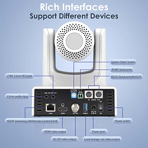 PTZ Camera 20x Optical Zoom with AI Tracking/Anti-Jerky Mechanical Gear Transmission, HDMI 3G-SDI USB3.0 LAN PoE Live Streaming Camera for Church Worship, Live Streaming, Conferences vMix OBS - size: 20X-SDI-White