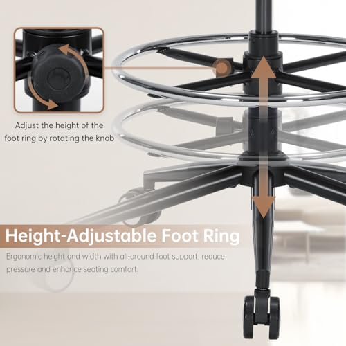 Drafting Office Chair Ergonomic Executive Computer Standing Desk Chair with Adjustable Height and Footrest Ring, Drafting Chair for Counter Height Desk and Drawing (Black) - color: Black