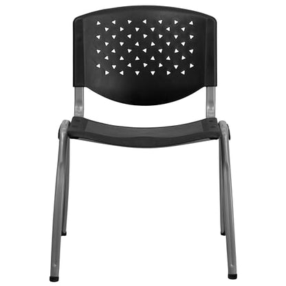 EMMA + OLIVER Home and Office Black Plastic Stack Chair with Perforated | Powder Coated, 880 LBS. Weight Capacity - color: Black