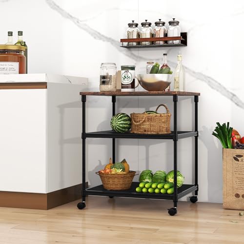 Giantex Printer Stand, 3-Tier Industrial Printer Cart with Lockable Wheels, Adjustable Shelves, Metal Frame, Mobile Under Desk Shelf for Home Office, Printer Table Fit Fax Machine, Scanner (Brown) - color: Brown, size: 24"x20"x27.5"