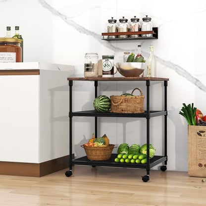 Giantex Printer Stand, 3-Tier Industrial Printer Cart with Lockable Wheels, Adjustable Shelves, Metal Frame, Mobile Under Desk Shelf for Home Office, Printer Table Fit Fax Machine, Scanner (Brown) - color: Brown, size: 24"x20"x27.5"