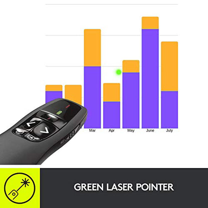 Logitech Wireless Presenter R800 PowerPoint Clicker with Green Laser | PowerPoint remote control, ideal for slideshows - color: Green Laser, style: 5 buttons