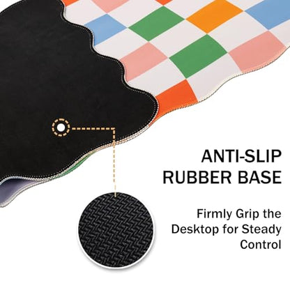 L-SPOUTTO Checkered Mouse Pad,Scalloped Groovy Desk Mat XXL Gaming Mousepad | Geometric Large 35.4x15.7in Non-Slip Rubber Base Keyboard Pad Waterproof Desktop Mat for Laptop Computer Game Home Office - color: Colorful Checkered
