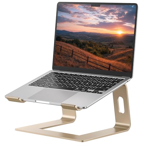 SOUNDANCE Laptop Stand, Aluminum Computer Riser, Ergonomic Laptops Elevator for Desk, Metal Holder Compatible with 10 to 15.6 Inches Notebook Computer, Gold - color: E-Gold, size: For 10 to 15.6 Inches Laptop
