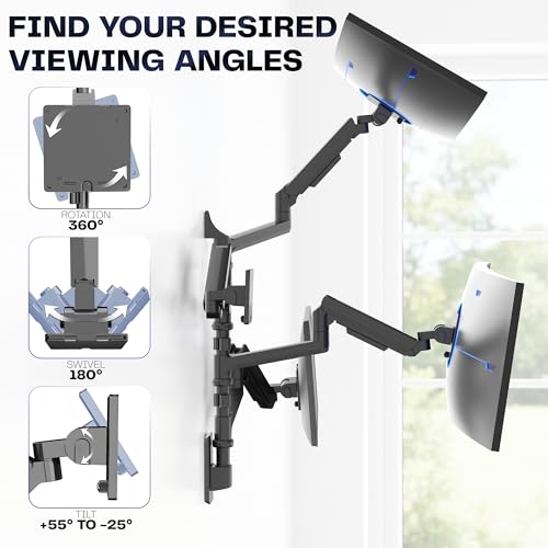 VIVO Quad Ultrawide Wall Mount, Heavy Duty Pneumatic Arm Monitor Station, Fits Four 38 inch Screens, Pneumatic Height Adjustment and 140lb Weight Capacity, Black, MOUNT-V400D - size: Quad Mount, style: Wall Mount