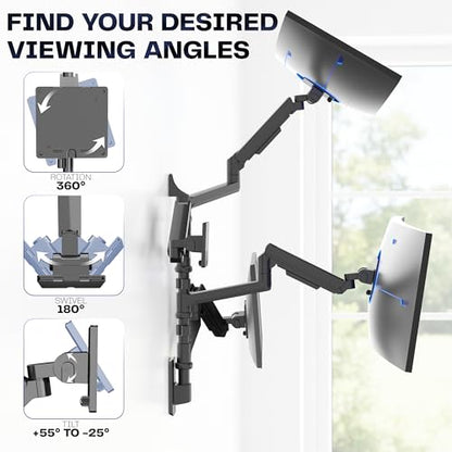 VIVO Quad Ultrawide Wall Mount, Heavy Duty Pneumatic Arm Monitor Station, Fits Four 38 inch Screens, Pneumatic Height Adjustment and 140lb Weight Capacity, Black, MOUNT-V400D - size: Quad Mount, style: Wall Mount