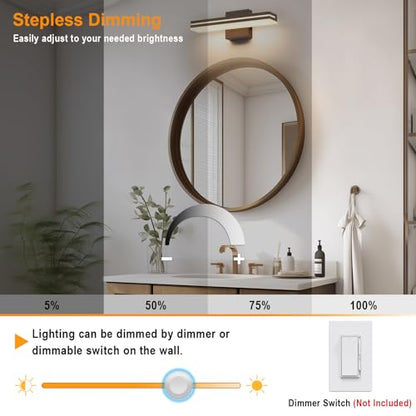 SineRise LED Modern Bathroom Vanity Light Fixtures (16-Inch, 3000K/4000K/6000K, Dimmable), Brown Wood Painted Modern Acrylic Bathroom Wall Lighting Fixtures Over Mirror - color: Brown, size: 16-Inch