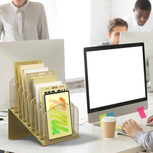Sinboun Inclined Desk File Organizer Folder Holder with 8-Section, Gold - color: Gold, size: 8 Section