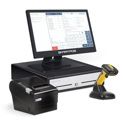 All-in-One SmartPOS NX Professional Cash Register for Small Business – WiFi POS System with Touch Screen, Customer-Facing VFD Display, Cash Drawer, Wireless Barcode Scanner, Thermal Receipt Printer
