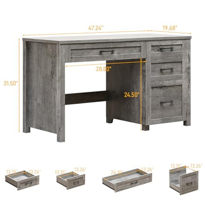 Vabches Farmhouse 47" Computer Desk with 4 Drawers, Grey | Executive Desk with File Drawer and Charging Station, Workstation for Home Office, Study - color: Grey Without Charging Station