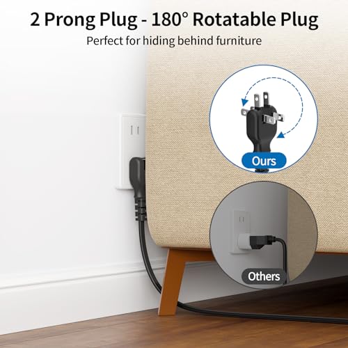 NTONPOWER 2 Prong Power Strip, 1875W 2 Prong to 3 Prong Outlet Adapter, 2 Prong Extension Cord 5 ft, Rotating Plug, Wall Mount, 3 Outlet 2 USB A+2 USB C, Two Power Strip for Travel, Older House, Dorm - size: 5 ft