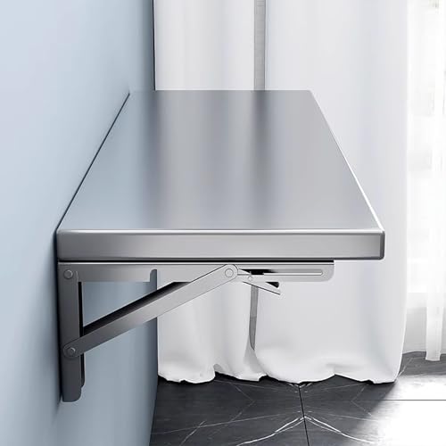 304 Stainless Steel Wall-Mounted Folding Table, Laundry Fold Down Table, Folding Wall Desk for Office Kitchen, Save Space for Room, Storage W 15.7"-47.2", H11.8/15.7"(60x30cm/23.6x11.8in) - size: 60x30cm/23.6x11.8in