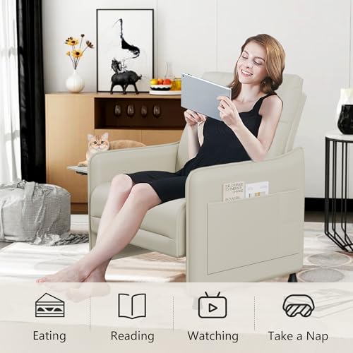 Alunaune Upholstered Living Room Chair Armchair Set of 2, Mid Century Accent Chair, Reception Couch Slipper Club Lounge Chair Guest Comfy Single Sofa with Sidetable for Bedroom-Beige - color: Beige, size: 2 Chairs