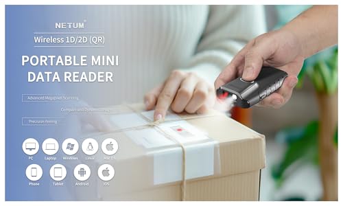 NETUM Bluetooth 2D Barcode Scanner, 3-in-1 Portable QR Bar Code Reader | Automatic Wireless Gun Scan Back Clip Work with Tablet iOS Android Windows MacOS for Warehouse Inventory POS (2D - E800) - size: 2D - E800