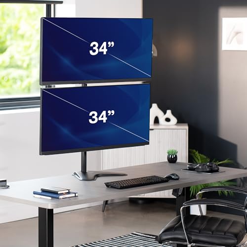 VIVO Dual Monitor Desk Stand Free-Standing LCD Mount, Holds in Stacked Vertical Position 2 Ultrawide Screens up to 34 inches, Black, STAND-V002L - color: Black