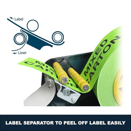 MDJ by Excell Manual Label Sticker Dispenser with 4 Suction Cups Base for Tabletop, Adjustable holder for multiple rolls for Office, Home, School, Warehouse, Easy Peel Off, Fits up to 6.5" Wide Labels - size: 6" Wide w/ Plastic Frame