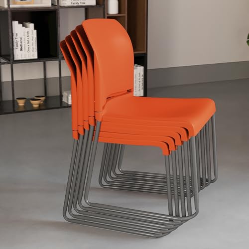 EMMA + OLIVER Home and Office Guest Chair Orange Full Back Contoured | Sled Base, Powder Coated, Contoured, 880 LBS. Weight Capacity - color: Orange