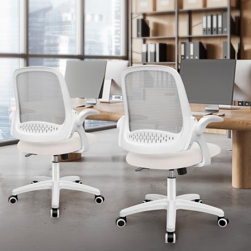 NEO CHAIR Office Desk Chair, Ergonomic Mesh with Flip-Up Armrests, Ivory - color: Ivory