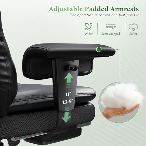 DurayLoly Big and Tall Office Chair with Footrest, 400 lbs Weight Capacity | 135° Rocking Motion, Ergonomic Lumbar Support, PU Leather for All-Day Home Office Comfort, Black - color: Black