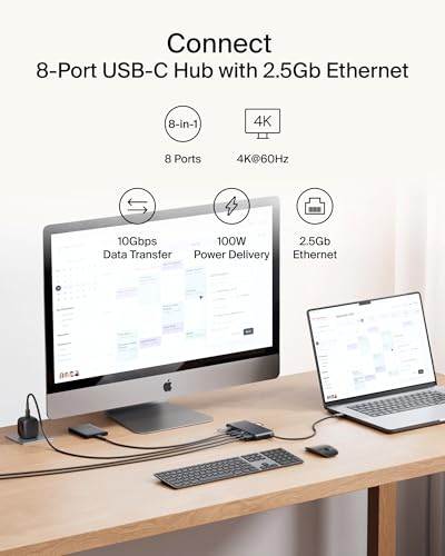 Belkin USB-C Hub 8-Port 4K HDMI 100W PD for Neo MacBook, Windows & More | 2.5Gbps ethernet, 4K@60Hz display support, compatible with Neo MacBook, Windows, and Chromebook laptops - style: 8-in-1 USB-C Hub