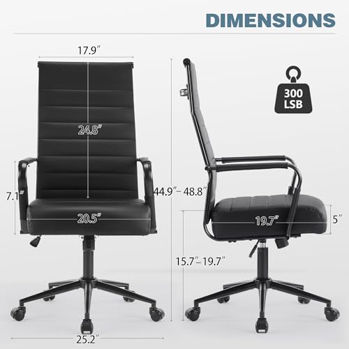 JOMEED Office Desk Chair,Conference Room Chair,High Back PU Leather Swivel | Modern Executive Ribbed Design, Ergonomic, Height Adjustable, Wheels and Arms, for Home Office(Black-Black Frame) - color: Black-black Frame