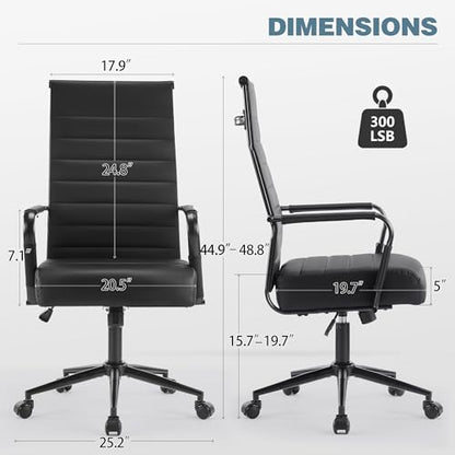 JOMEED Office Desk Chair,Conference Room Chair,High Back PU Leather Swivel | Modern Executive Ribbed Design, Ergonomic, Height Adjustable, Wheels and Arms, for Home Office(Black-Black Frame) - color: Black-black Frame