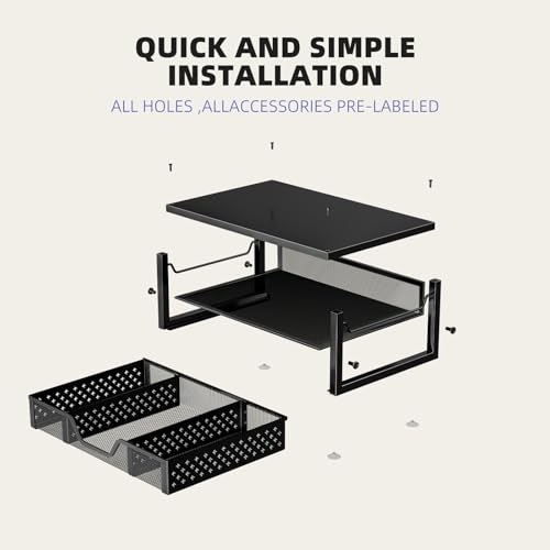 Simple Trending 2-Tier Monitor Stand Riser, Laptop & Printer Stand, Black | Metal Desk Organizer with Drawer, Desktop Organizer, Sturdy Material, for Home Office, 16.34"W x 10.35"D x 3.5"H - size: 16.34"W x 10.35"D x 3.5"H