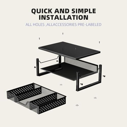 Simple Trending 2-Tier Monitor Stand Riser, Laptop & Printer Stand, Black | Metal Desk Organizer with Drawer, Desktop Organizer, Sturdy Material, for Home Office, 16.34"W x 10.35"D x 3.5"H - size: 16.34"W x 10.35"D x 3.5"H