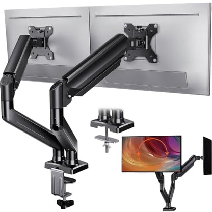 Dual Monitor Stand up to 32" Screen, Each Arm Holds Max 22 lbs, Monitor Arms for 2 Monitors with Gas Spring and Cable Management, Tilt/Swivel/Rotation, VESA Standard 75x75 & 100x100mm