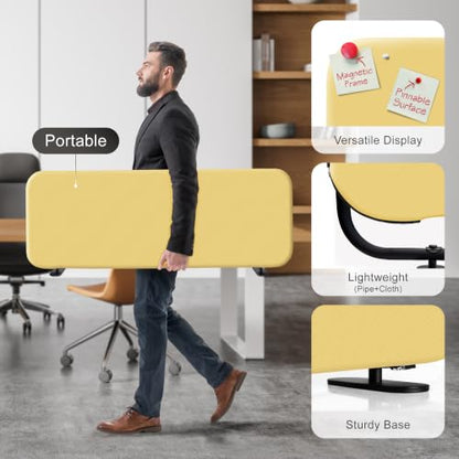 DECOLAB Free Standing Desk Divider, Table Partition 48''x18'' Butter - color: Butter
