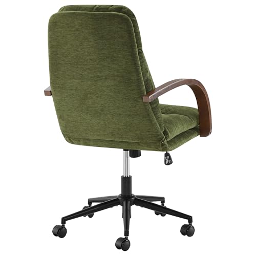 KISLOT Home Office Desk Chair, Ergonomic Office Chair with Lumbar Support, Adjustable Swivel Computer Chair with Wheels, Fabric Executive Task Chair with Wood Arms, Set of 2, Moss Green - color: Moss Green Fabric, size: Set of 2