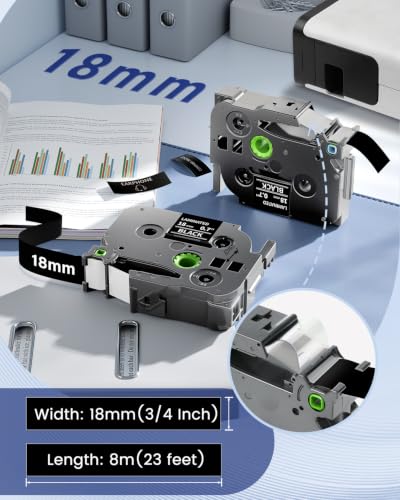 Anycolor TZe-345 18mm Black Label Maker Tape P Touch Label Tape 3/4 Inch - color: White on Black, size: 18mm (0.7 inch)